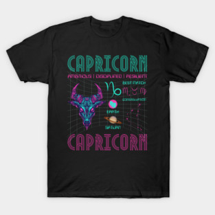 Capricorn Cyberpunk Zodiac Astrology Design T-Shirt
