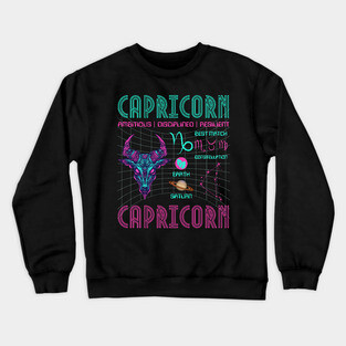 Capricorn Cyberpunk Zodiac Astrology Design Crewneck Sweatshirt
