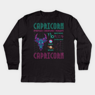 Capricorn Cyberpunk Zodiac Astrology Design Kids Long Sleeve T-Shirt