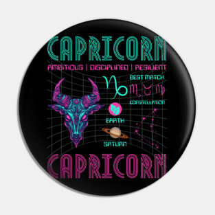 Capricorn Cyberpunk Zodiac Astrology Design Pin