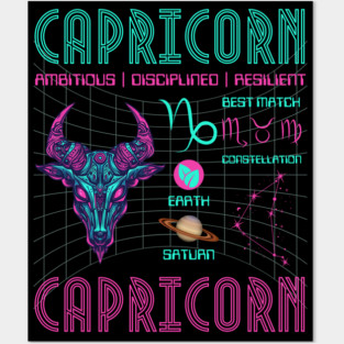 Capricorn Cyberpunk Zodiac Astrology Design Posters and Art