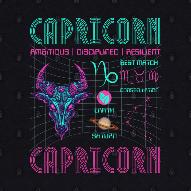 Capricorn Cyberpunk Zodiac Astrology Design by TuncGK