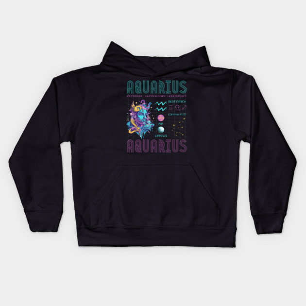 Aquarius Sci-Fi Zodiac Cyberpunk Art Kids Hoodie by TuncGK