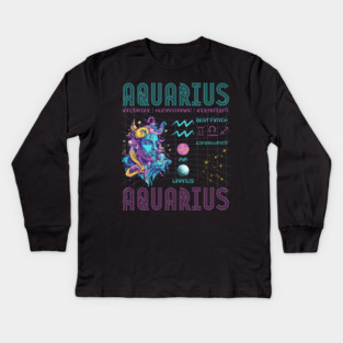 Aquarius Sci-Fi Zodiac Cyberpunk Art Kids Long Sleeve T-Shirt