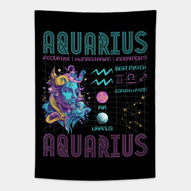 Aquarius Sci-Fi Zodiac Cyberpunk Art Tapestry by TuncGK