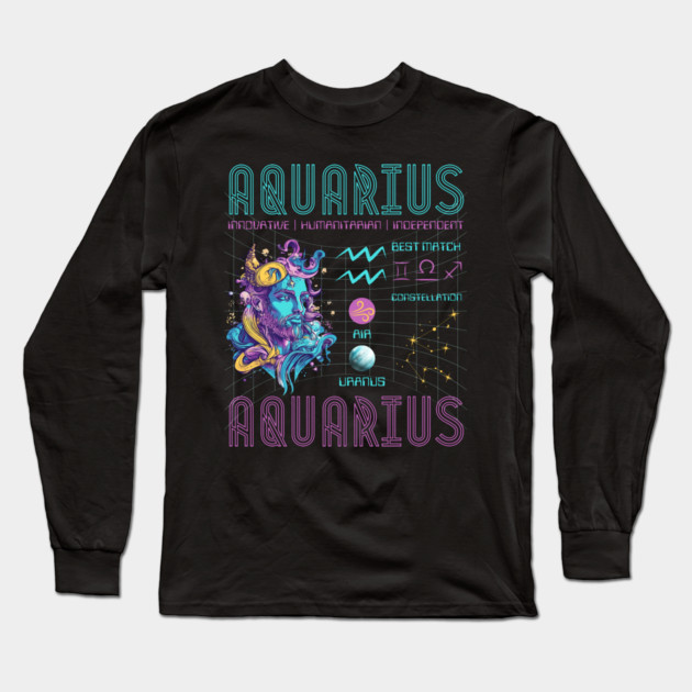 Aquarius Sci-Fi Zodiac Cyberpunk Art Long Sleeve T-Shirt by TuncGK