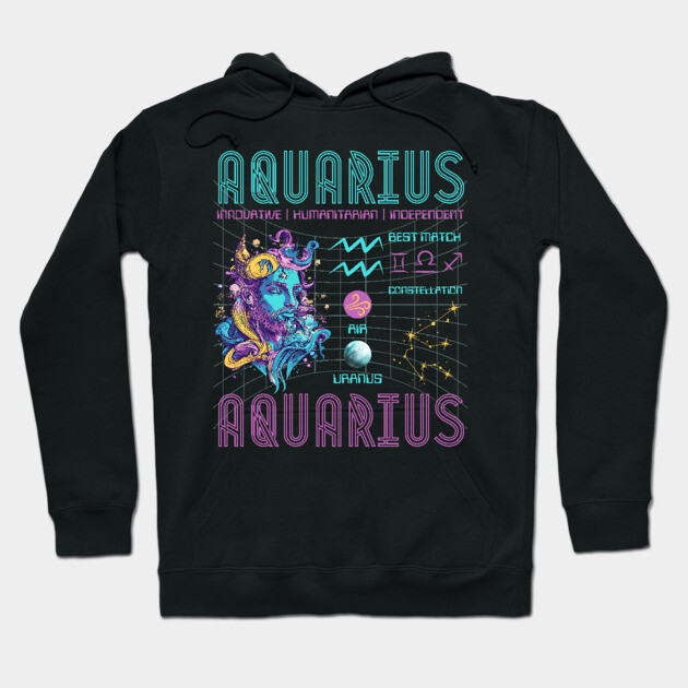 Aquarius Sci-Fi Zodiac Cyberpunk Art Hoodie by TuncGK
