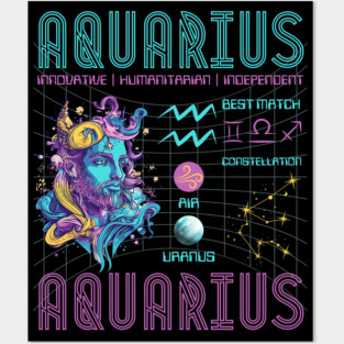 Aquarius Sci-Fi Zodiac Cyberpunk Art Posters and Art