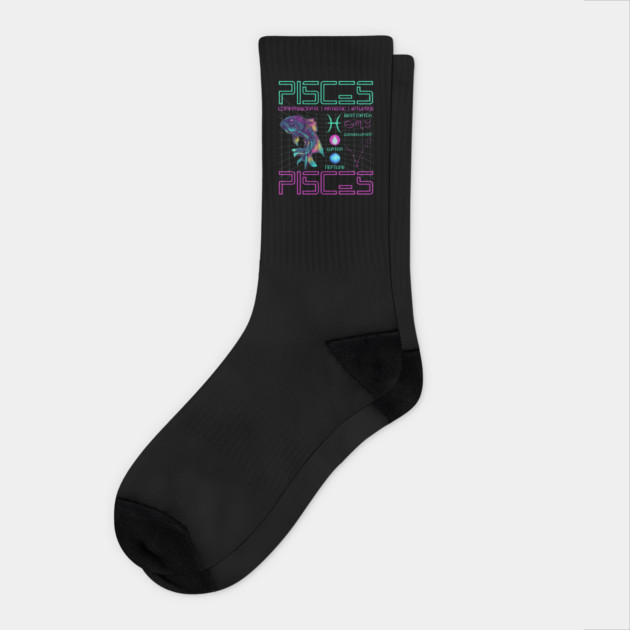 Pisces Cyberpunk Zodiac Neon Artwork Socks by TuncGK