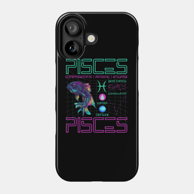 Pisces Cyberpunk Zodiac Neon Artwork Phone Case by TuncGK