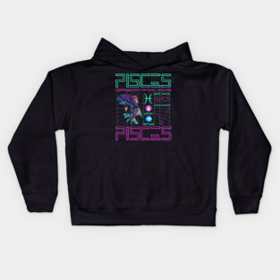 Pisces Cyberpunk Zodiac Neon Artwork Kids Hoodie