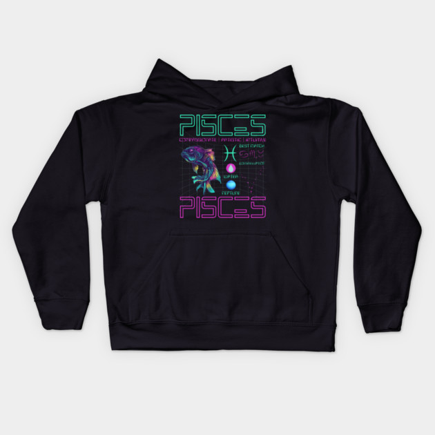 Pisces Cyberpunk Zodiac Neon Artwork Kids Hoodie by TuncGK