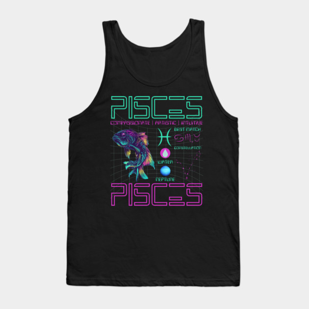 Pisces Cyberpunk Zodiac Neon Artwork Tank Top by TuncGK