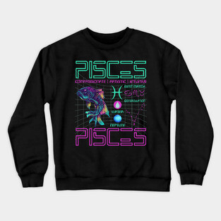 Pisces Cyberpunk Zodiac Neon Artwork Crewneck Sweatshirt