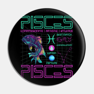 Pisces Cyberpunk Zodiac Neon Artwork Pin