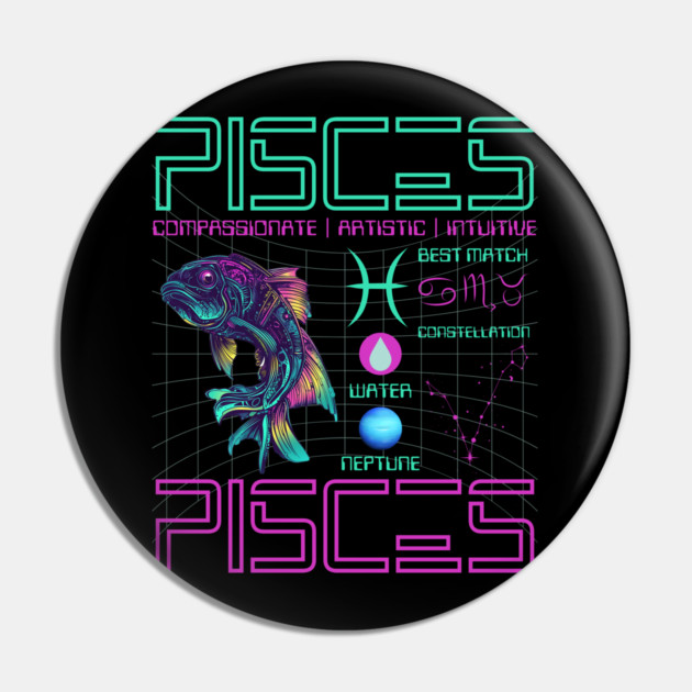 Pisces Cyberpunk Zodiac Neon Artwork Pin by TuncGK