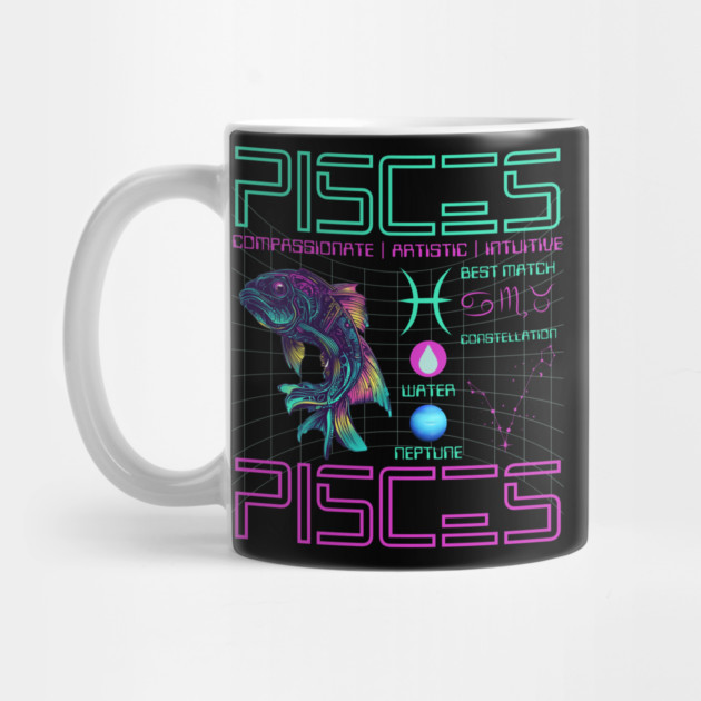 Pisces Cyberpunk Zodiac Neon Artwork by TuncGK
