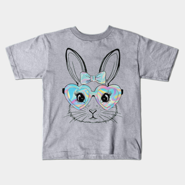 Cute Bunny Rabbit Face Tie Dye Glasses Girl Happy Easter Day Kids T-Shirt by Creatifly Graphic Tees