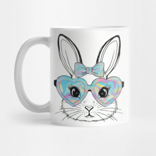 Cute Bunny Rabbit Face Tie Dye Glasses Girl Happy Easter Day Mug