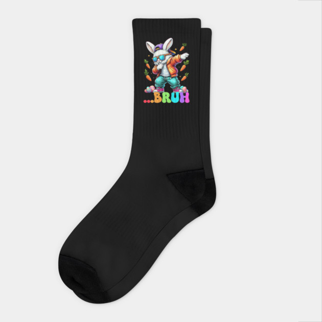 Bruh Dab Bunny Easter Funny Kids Toddler Boys Mens Easter Socks by Creatifly Graphic Tees