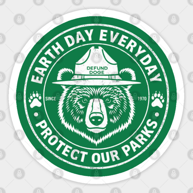 Earth Day Everyday Protect Our Parks Bear Vintage Sticker by Creatifly Graphic Tees