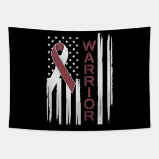 Burgundy Ivory Us Flag Ribbon For Throat Cancer Awareness Tapestry