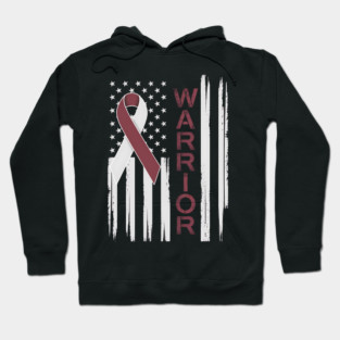 Burgundy Ivory Us Flag Ribbon For Throat Cancer Awareness Hoodie