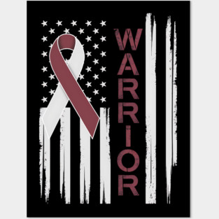 Burgundy Ivory Us Flag Ribbon For Throat Cancer Awareness Posters and Art