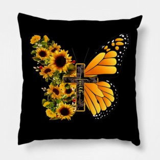 Faith Cross Sunflower Butterfly Christian Vintage Pillow