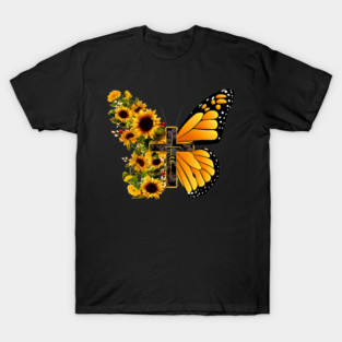 Faith Cross Sunflower Butterfly Christian Vintage T-Shirt