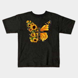 Faith Cross Sunflower Butterfly Christian Vintage Kids T-Shirt