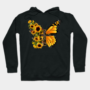 Faith Cross Sunflower Butterfly Christian Vintage Hoodie