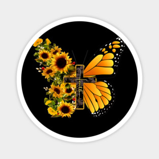 Faith Cross Sunflower Butterfly Christian Vintage Magnet