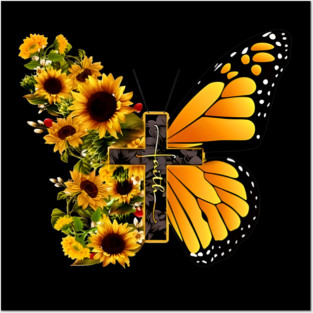 Faith Cross Sunflower Butterfly Christian Vintage Posters and Art