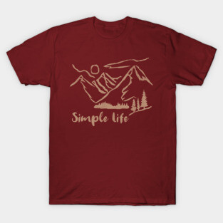 Simple Life – Minimalist Mountain and Forest Line Art Design T-Shirt