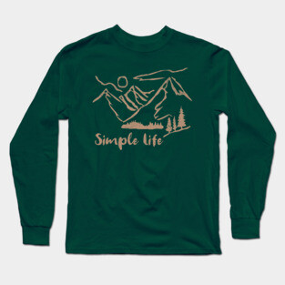 Simple Life – Minimalist Mountain and Forest Line Art Design Long Sleeve T-Shirt