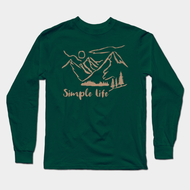 Simple Life – Minimalist Mountain and Forest Line Art Design Long Sleeve T-Shirt by DonWillisJrArt