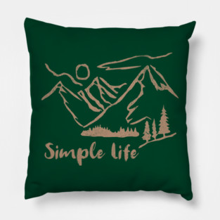 Simple Life – Minimalist Mountain and Forest Line Art Design Pillow