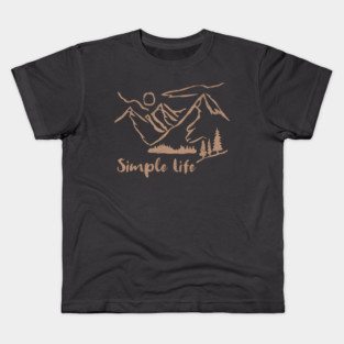 Simple Life – Minimalist Mountain and Forest Line Art Design Kids T-Shirt