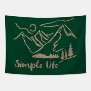 Simple Life – Minimalist Mountain and Forest Line Art Design Tapestry