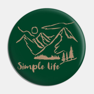 Simple Life – Minimalist Mountain and Forest Line Art Design Pin