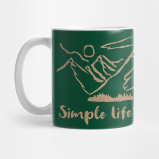 Simple Life – Minimalist Mountain and Forest Line Art Design Mug