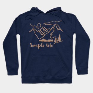 Simple Life – Minimalist Mountain and Forest Line Art Design Hoodie