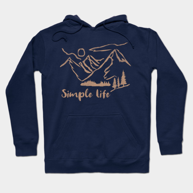 Simple Life – Minimalist Mountain and Forest Line Art Design Hoodie by DonWillisJrArt