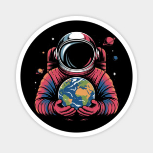 Astronaut Holding Earth Planet Space Galaxy For Earth Day Magnet