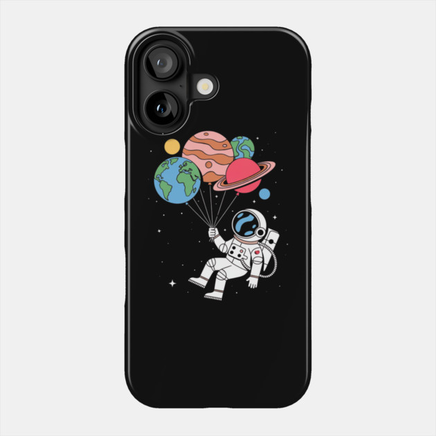 Astronaut Holding Planet Balloons Phone Case by Creatifly Graphic Tees