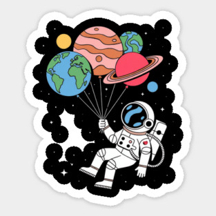 Astronaut Holding Planet Balloons Sticker