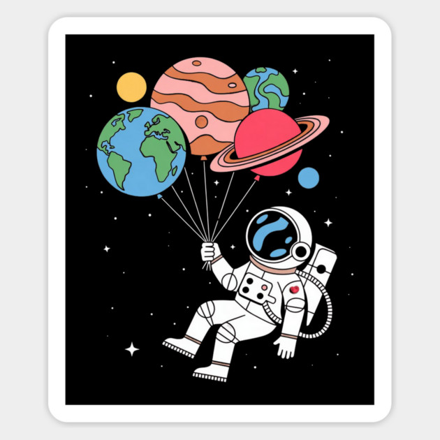Astronaut Holding Planet Balloons Magnet by Creatifly Graphic Tees