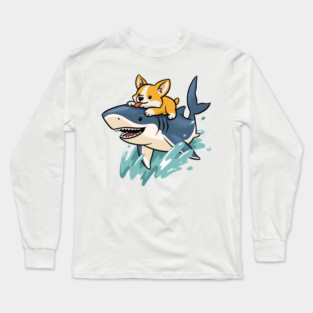 Corgi riding Shark Long Sleeve T-Shirt