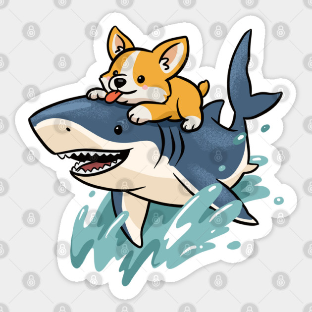 Corgi riding Shark Sticker by GoshWow®